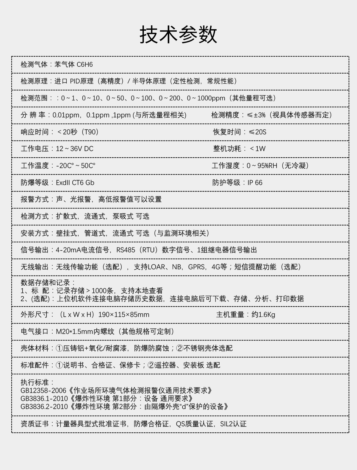 固定分體式苯檢測儀